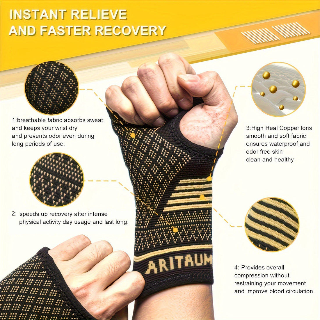 Copper Wrist Support Compression Sleeves